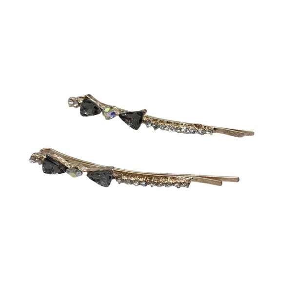 Elegant Black Silver Crystal Hair Clips set - Picture 2 of 2